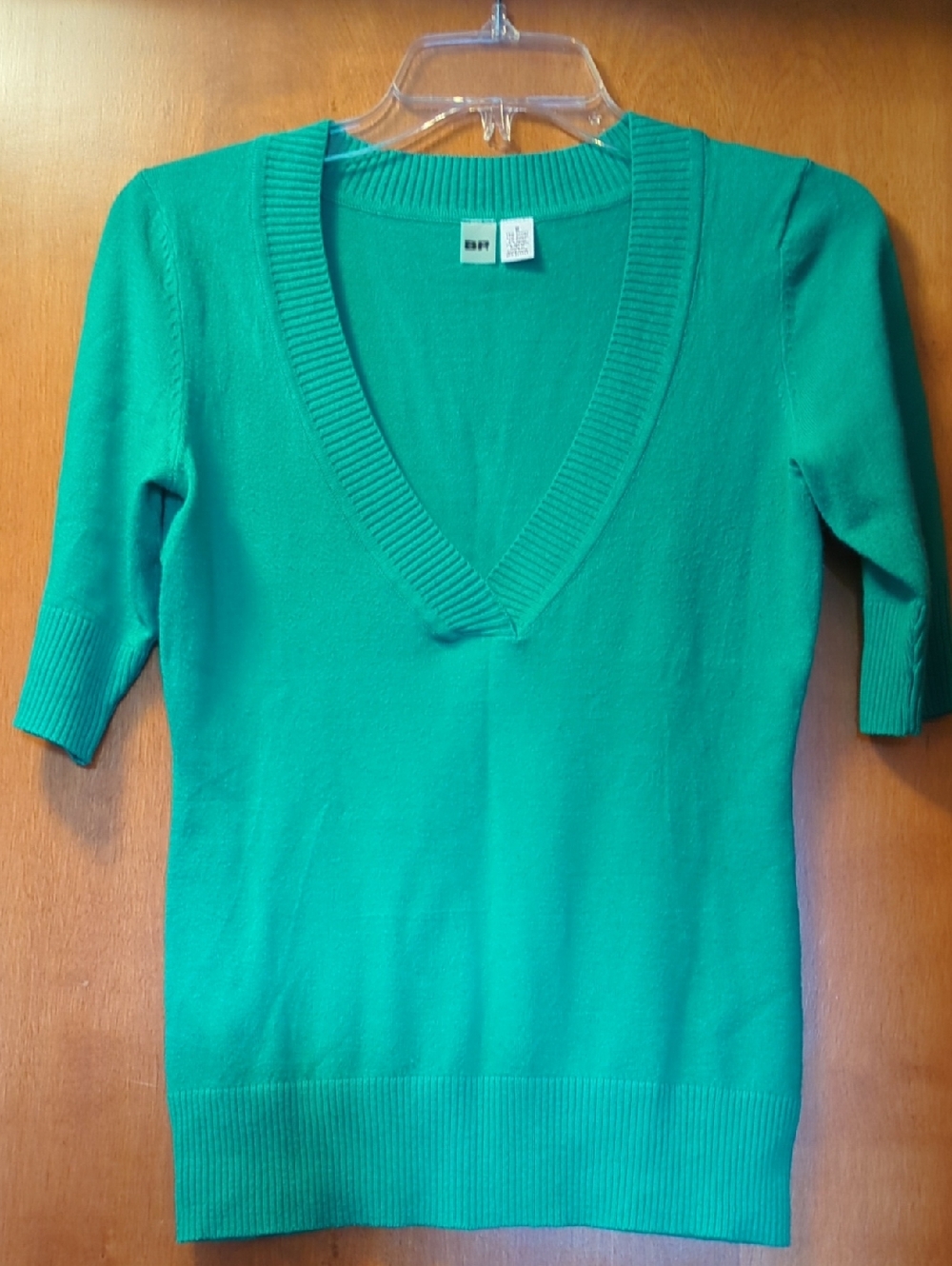 bp Emerald Green V-Neck Half Sleeve Sweater
